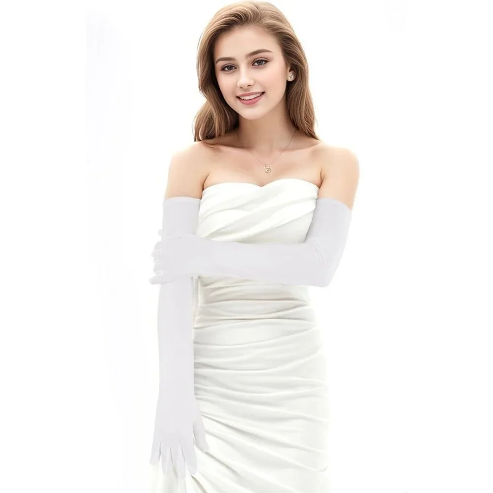 Women's White Velvet Long Gloves Elbow Length Costume Flapper Evening Banquet